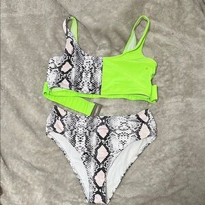 Neon Green and Snake Print Bikini Set